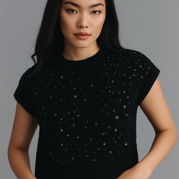 NVLT Sweaters - NVLT | Black Sequined Short Sleeve Sweater Vest – Anthropologie, Size S